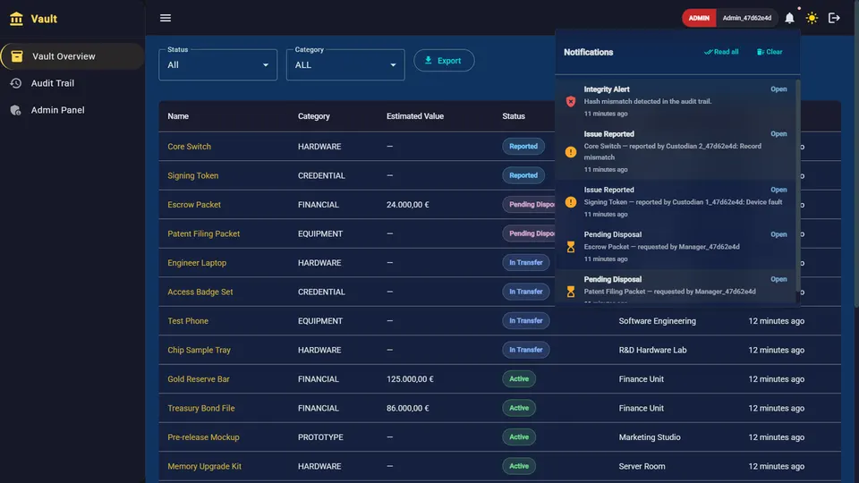 Vault asset management preview